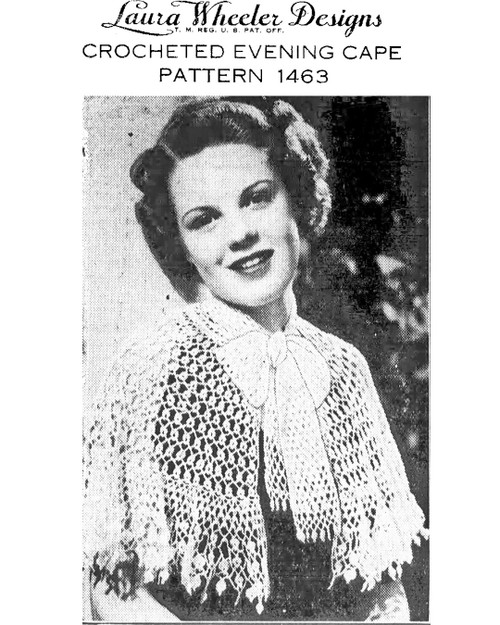 Vintage 1930s Crochet Cape Pattern, Laura Wheeler Design 1463