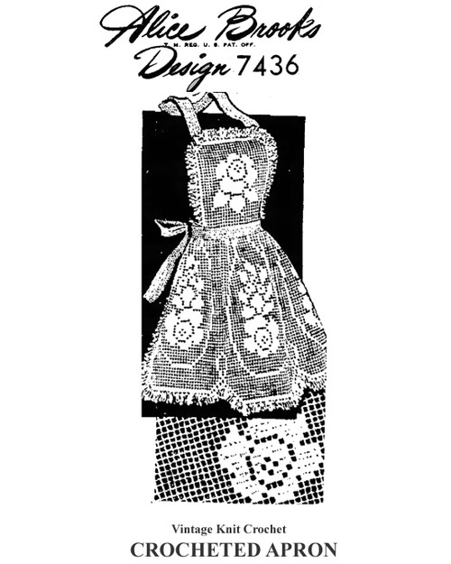 Filet Crochet Full Apron Pattern in Rose Motif, Alice Brooks Design 7436