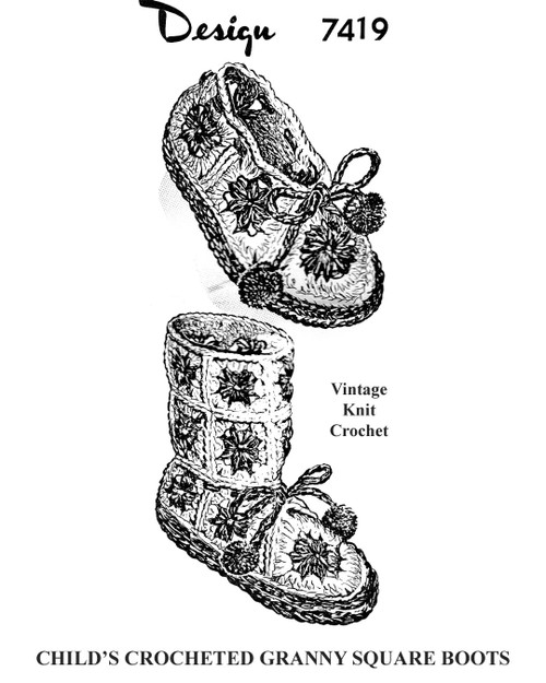 Girls Boys Crochet Granny Square Boots SLippers Pattern Design 7419