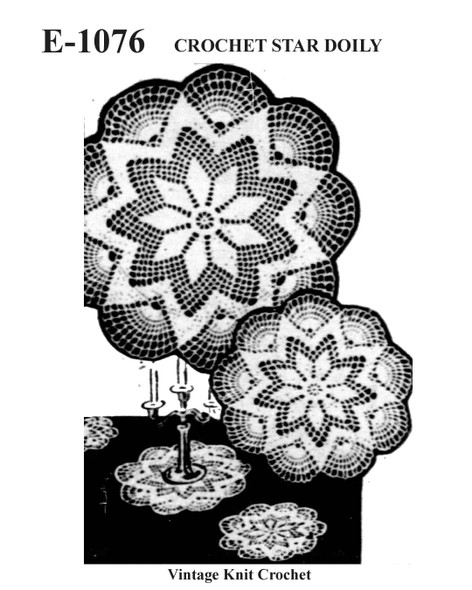 Star doily crochet pattern with fan border, Mail order E-1076