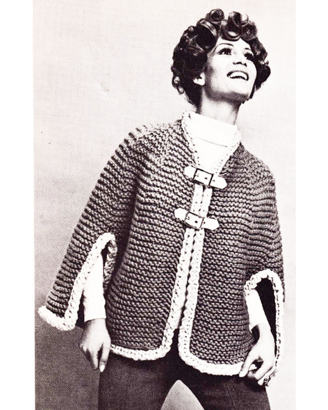 Knitted Cape Pattern with two buckle strap closures.