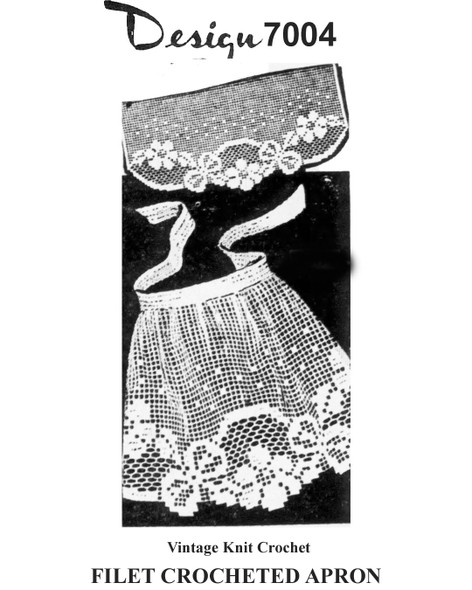 Filet Crochet Half Apron Pattern in Flower Motif, Design 7004