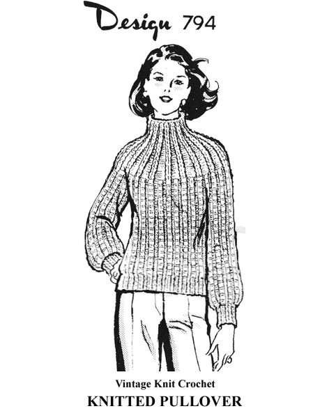 Knitted Turtleneck Pullover Pattern Design 794