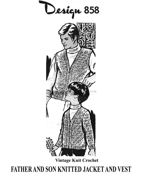 Father Son Jacket and Vest Knitting Pattern Design 858