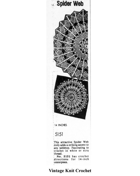 Mail Order Pattern No 5151, Crochet Spider Web Doily Newspaper Advertisement