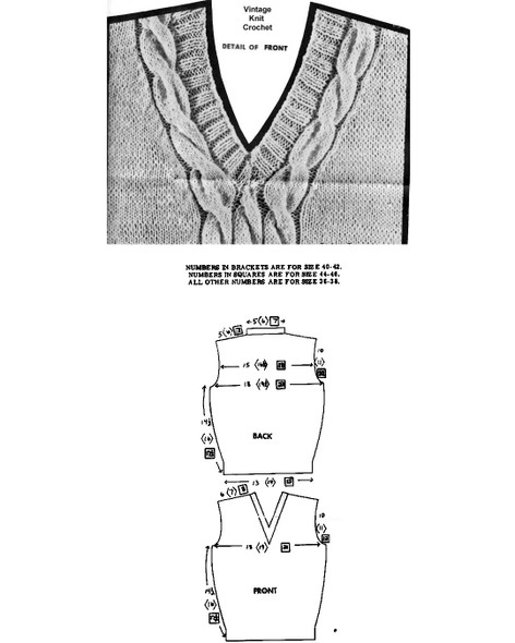 Knitting illustration and blocking chart for Mail Order Design 838