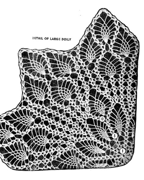 Detail of large pineapple crochet doily