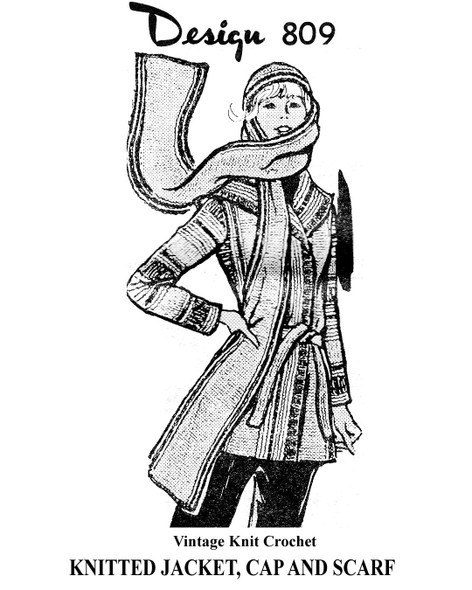 Striped Coat Jacket with Cap & Scarf Pattern Design 809