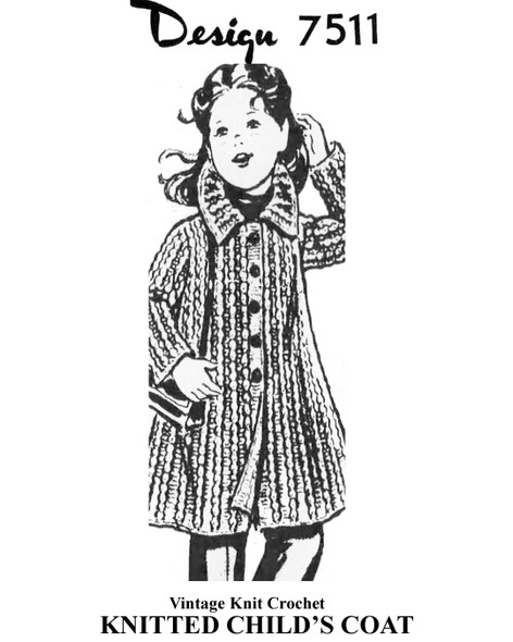 Girls Coat Knitting Pattern, Knee Length Design 7511