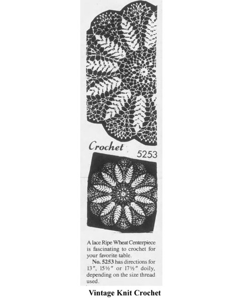 Mail Order Pattern No 5253, Crocheted Wheat Doilies Newspaper Advertisement