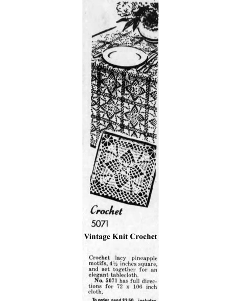 Mail order pattern No. 5071, crocheted square newspaper advertisement