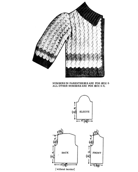 Illustration of girls crochet jacket with blocking chart