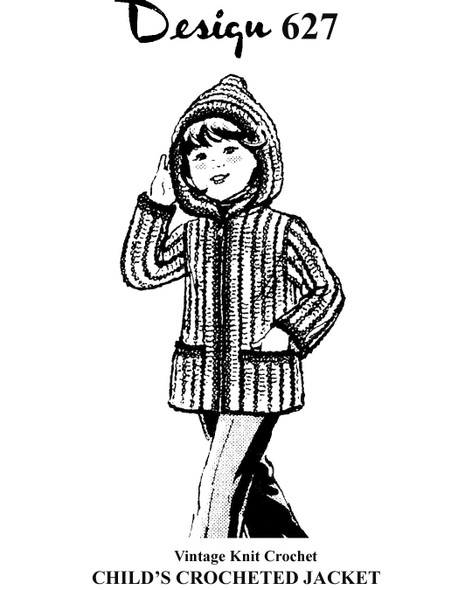 Girls Crocheted Jacket with Quilted Look, Design 627