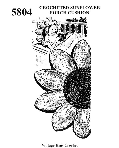 Sunflower Crochet Pillow Pattern, Mail Order No 5804