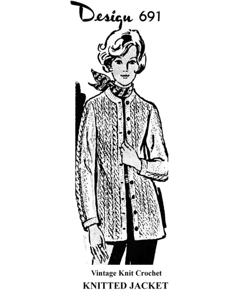 Thigh length knitted jacket pattern Mail Order Design 691