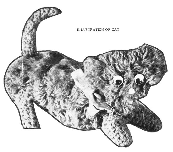 Illustration of crocheted stuffed cat toy in loop stitch
