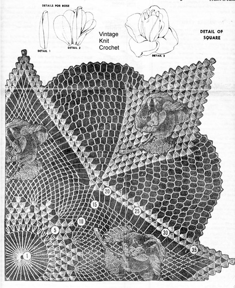 Illustration of square centerpiece rose doily