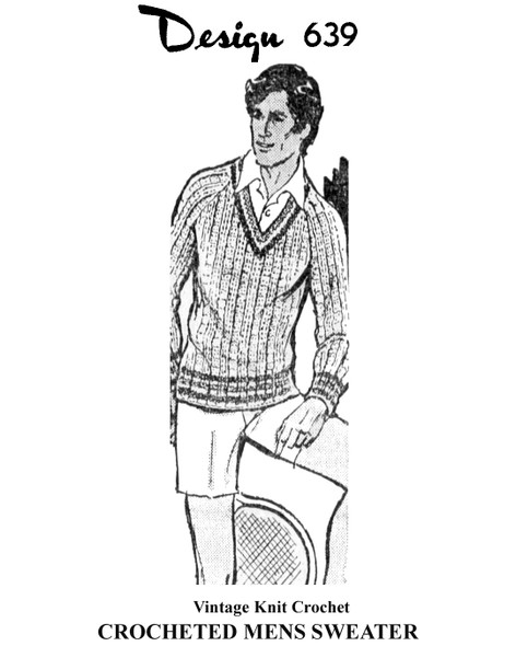 Mens Tennis Sweater Crochet Pattern, Mail Order Design 639