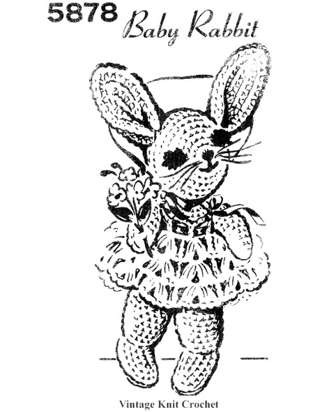 Crochet Stuffed Baby Rabbit Pattern, Anne Cabot 5878, Vintage 1979
