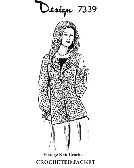 Crochet Jacket pattern with Irish Rose panels, Design 7339