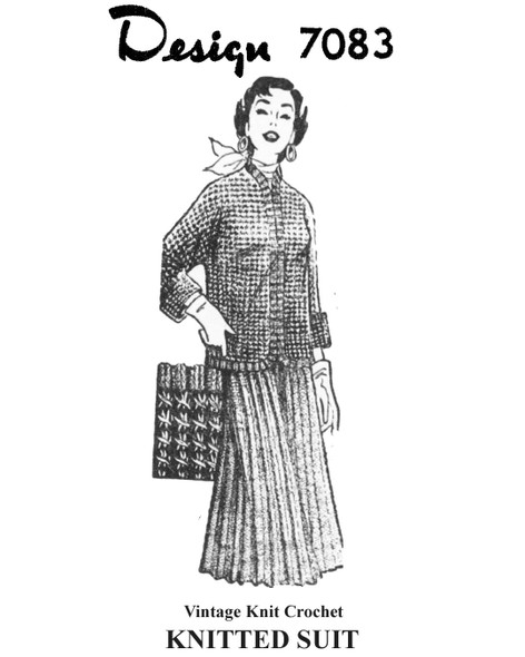 Knitted Two Piece Suit Pattern, Jacket and Skirt Design 7083, Mail Order