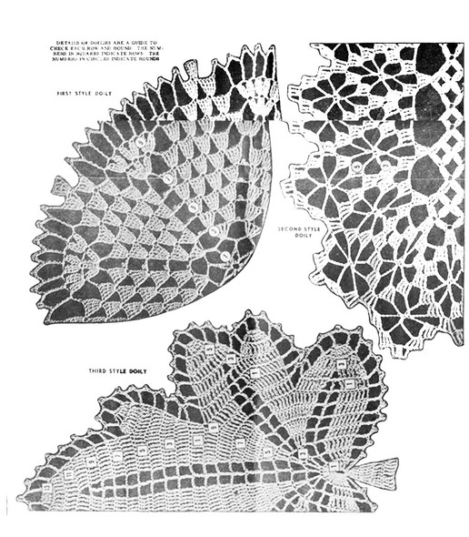 Illustration of three crocheted doilies pattern - Design 512