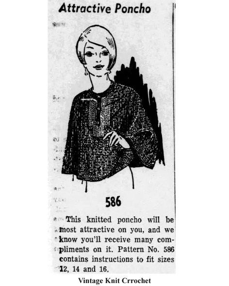 Mail Order Pattern No 586, Knitted Poncho Top Newspaper Advertisement