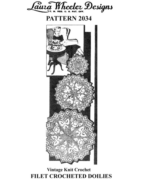 Crocheted Butterfly and Rose Doilies Pattern, Laura Wheeler Designs 2034