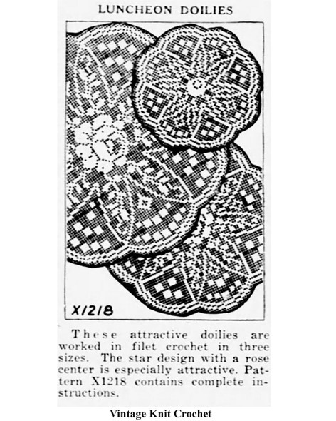 Filet Crocheted Flower Luncheon Set Design 1218