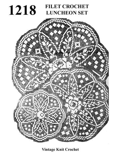 Filet Crocheted Flower Luncheon Set Design 1218