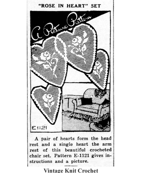 Mail Order Pattern No E-1121 Filet Hearts Chair Set Newspaper Advertisement