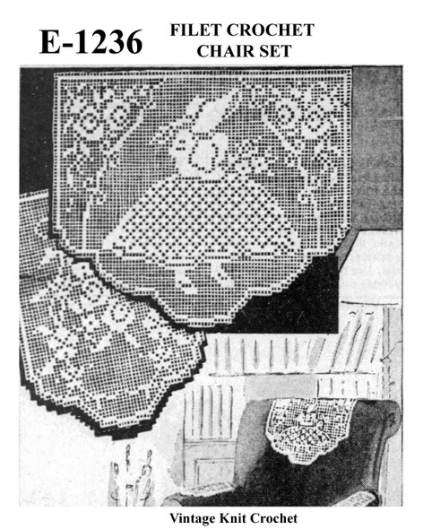 Filet Crochet Sunbonnet Sue Pattern. Chair Doily Design E-1236