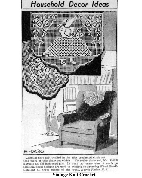 Mail Order Design E-1236 Filet Crochet Chair Set Newspaper Adertisement