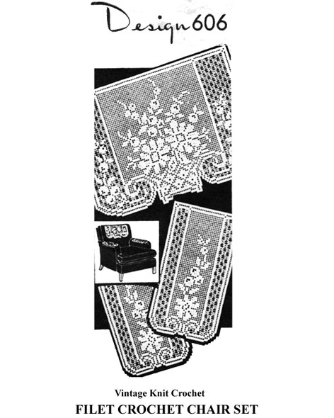 Filet Crochet Flower Vase Chair Doily Pattern Design 606