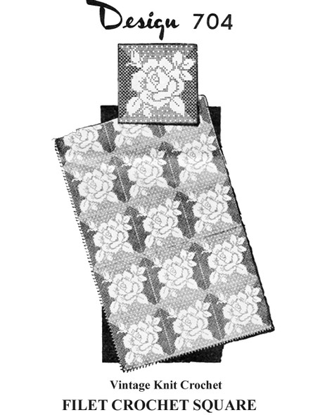 Filet Crocheted Rose Square for Tableccloth, bedspread, pillows