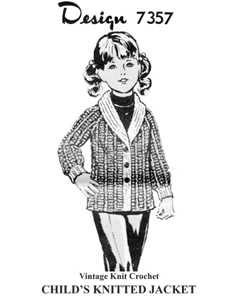 Girls Knitted Shawl Collared Jacket Pattern Design 7357