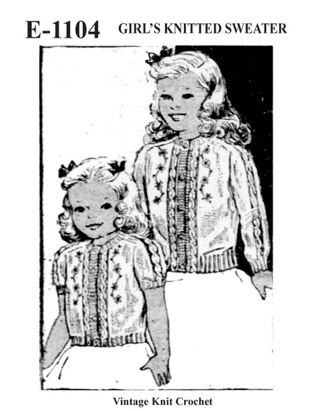 Girls Knitted Cardigan Sweater with Saddle Shoulders and Embroidery