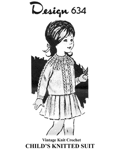 Girls Knitted Cable Jacket and Skirt Pattern, Design 634