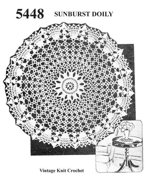 Vintage Sunburst Crocheted Doily Pattern No 5448