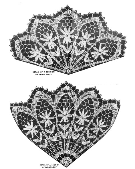 Crocheted Large Small Petal Stitch Flower Doililes Pattern
