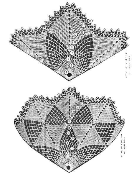 Illustration of crocheted large and small doilies