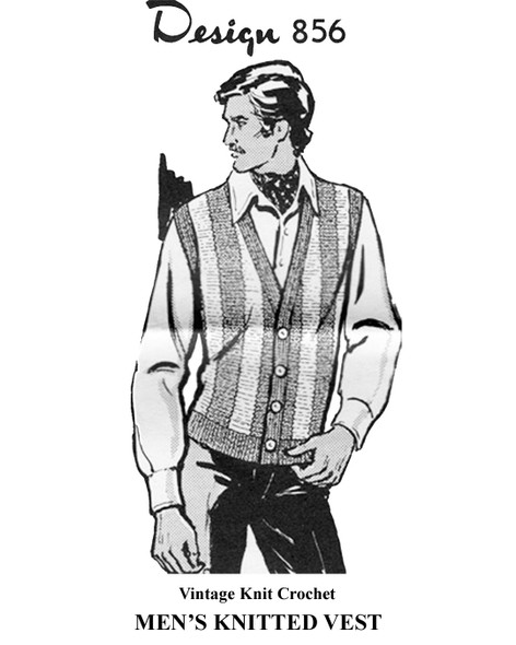 Mans Striped Vest Knitting Pattern, Design 856