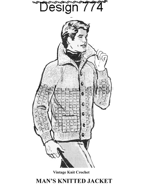 Mans Knitted Cardigan Pattern, Mail Order Design 774