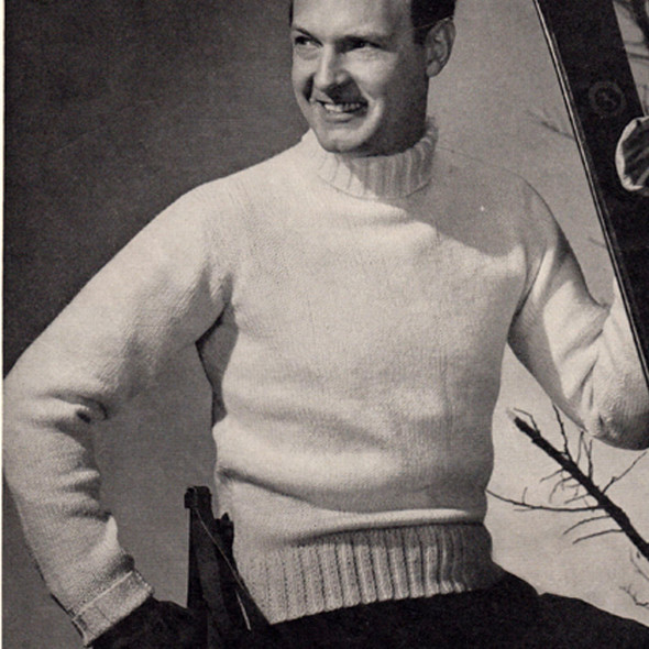 Easy Mans Knitted Turtleneck Sweater Pattern Vintage 1940