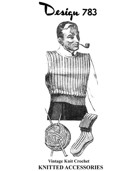 Mans Ribbed Pullover Vest Pattern with Socks.  Design 783