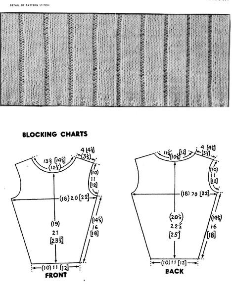 Pattern stitch illustration and blocking chart for mens vest