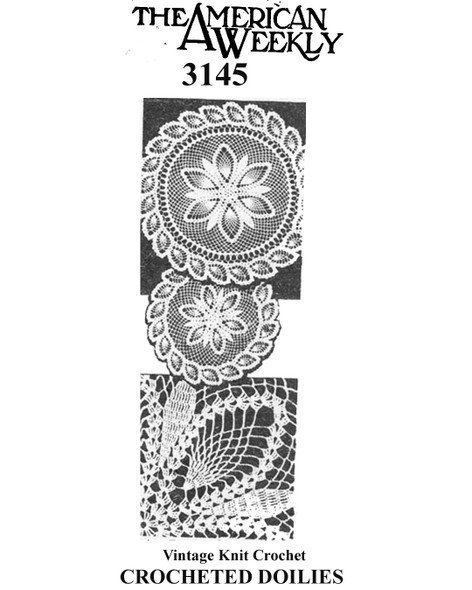 Pineapple Bordered Crochet Doilies Pattern, Large & Small No 3145