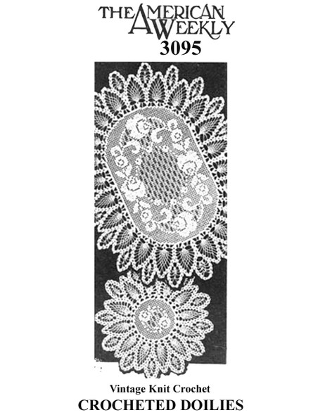 Oval Rose Doilies In Filet Crochet with Pineapple Border