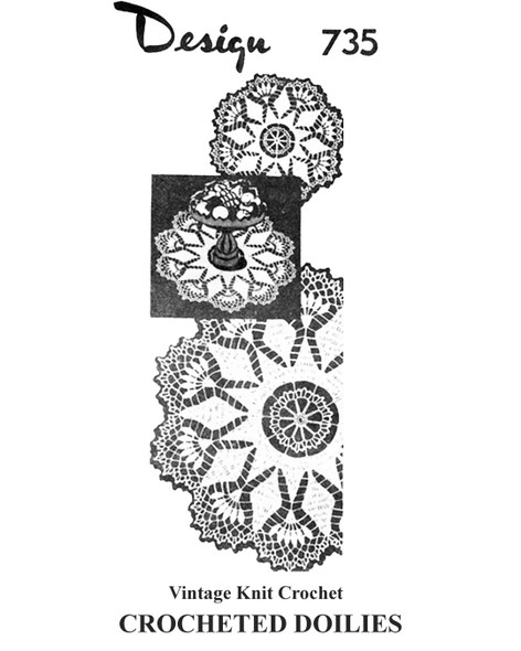 Crocheted Doilies Pattern, 3 sizes each large and small, Design 735