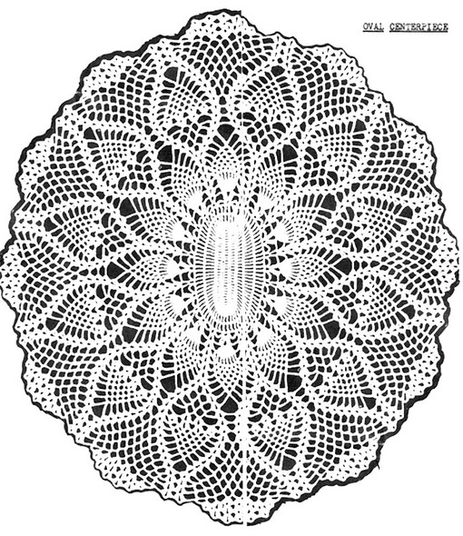 Illustration of large crocheted oval doilies pattern